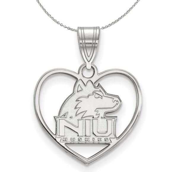 Sterling Silver Northern Illinois U. Heart Necklace - 24 Inch - Picture 1 of 8